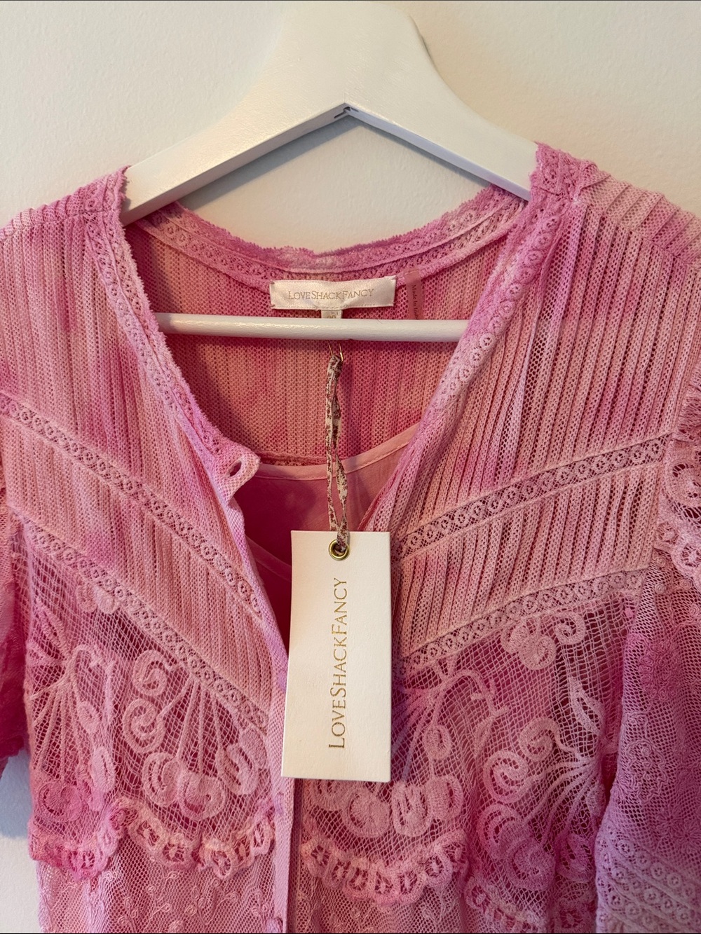 LoveShackFancy Pink Lace Maxi VerbaneDress with Puff Sleeves 00 NWT - Picture 3 of 4
